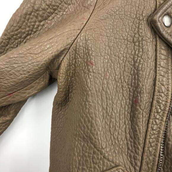 Rebecca Minkoff Wolf Moto Biker Jacket M Asymmetrical Zip Pebbled Leather Stone - Picture 11 of 12